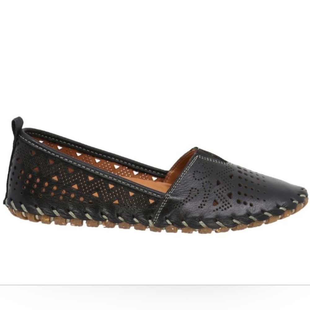 Everly Black Perforated Leather Slip-On Flats